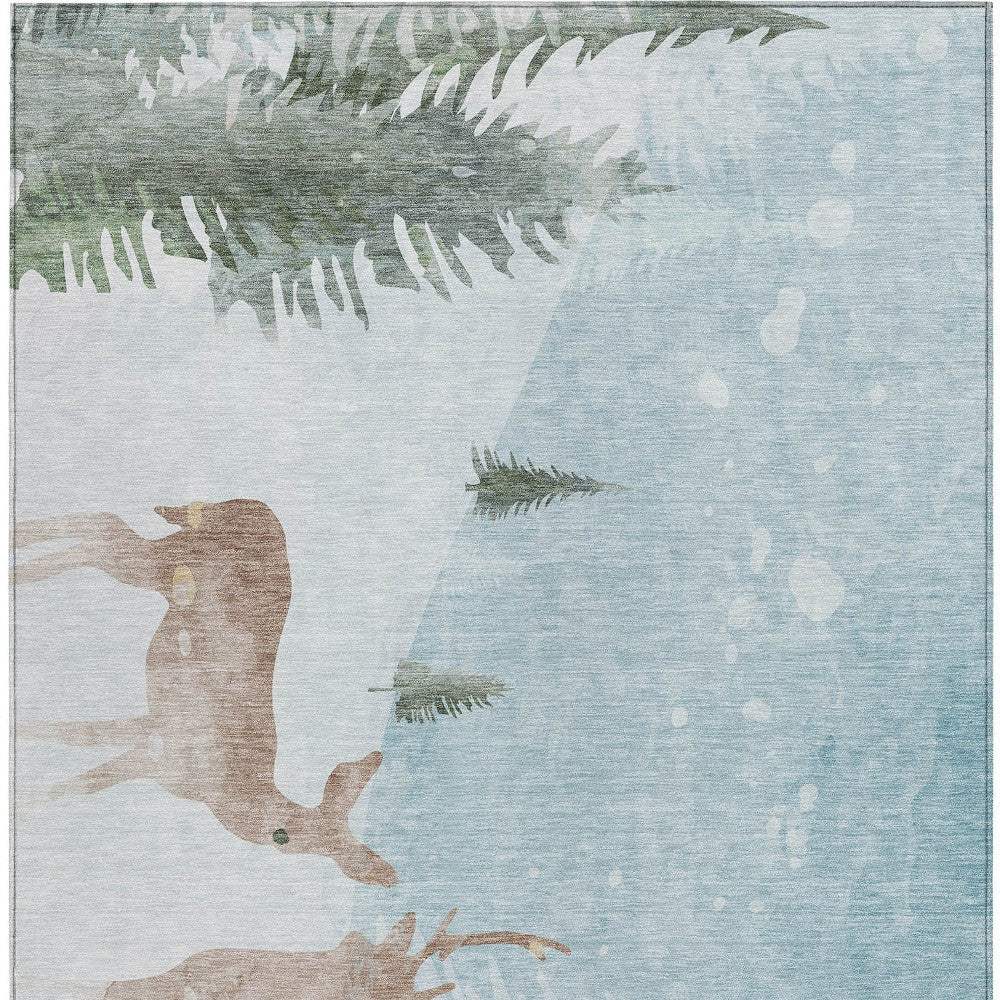 8' X 10' Sky Blue Sage Ivory And Khaki Deer Washable Indoor Outdoor Area Rug - Homeroots - Flyclothing LLC