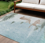 8' X 10' Sky Blue Sage Ivory And Khaki Deer Washable Indoor Outdoor Area Rug - Homeroots - Flyclothing LLC
