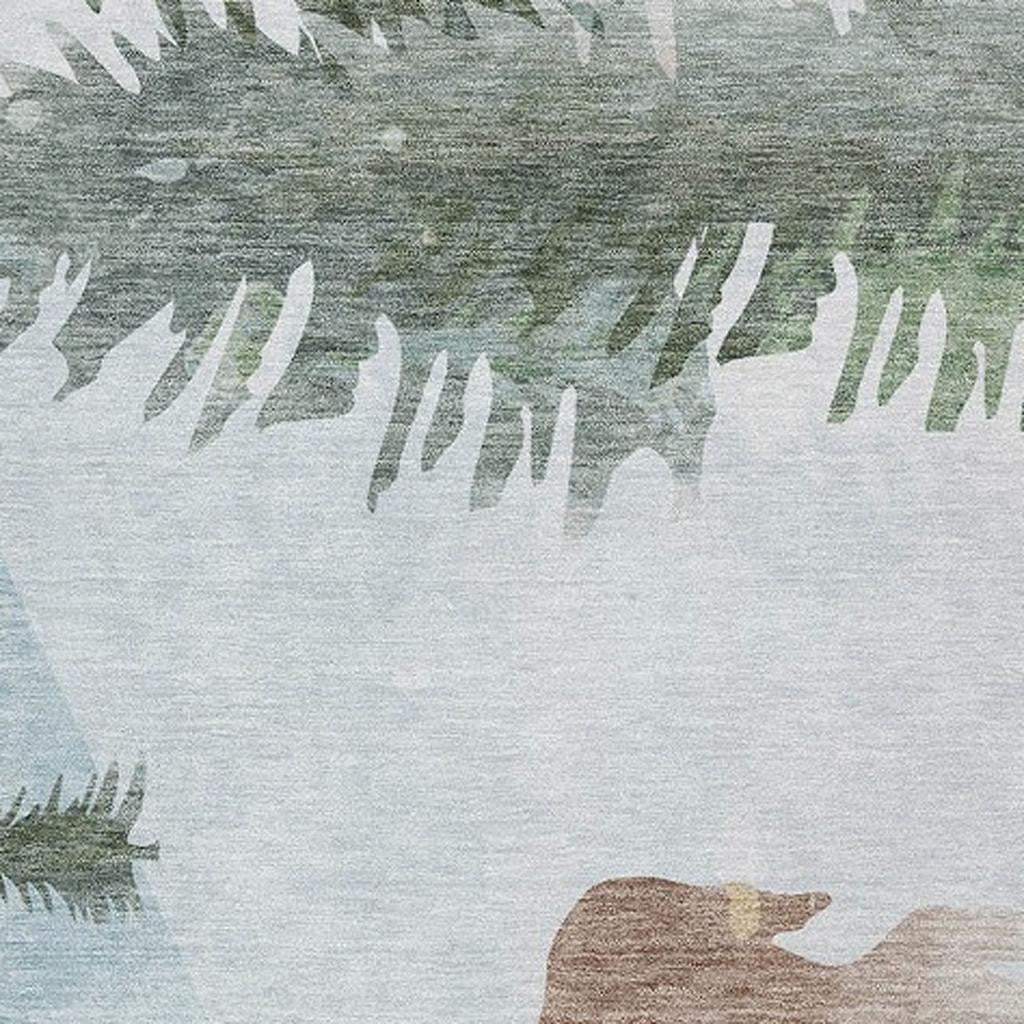 9' X 12' Sky Blue Sage Ivory And Khaki Deer Washable Indoor Outdoor Area Rug - Homeroots - Flyclothing LLC