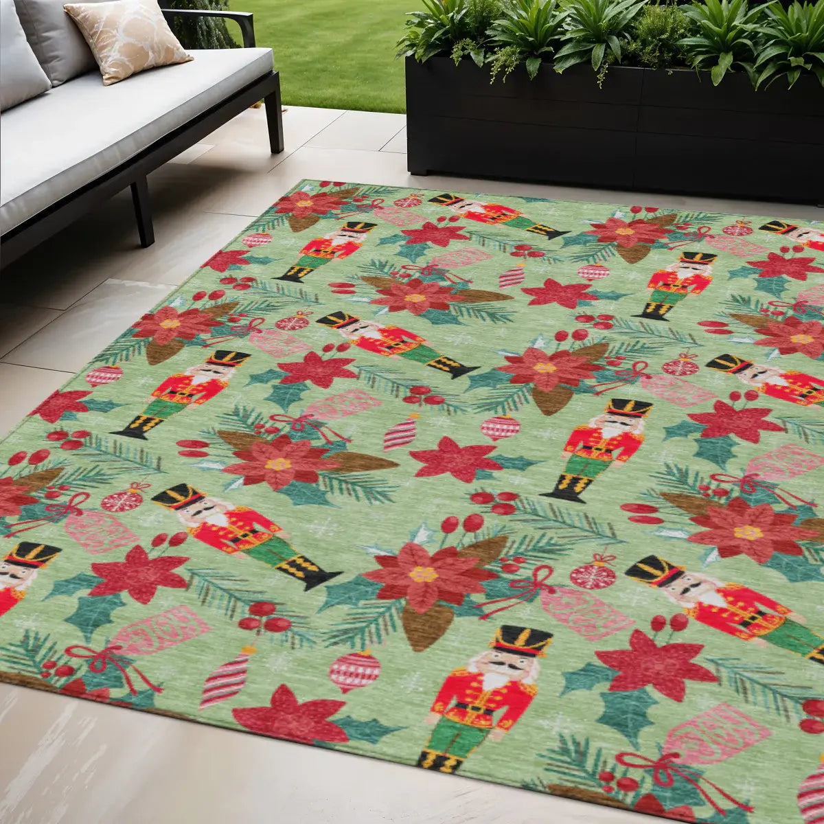 5' X 8' Artichoke Green Red Black Pink And Brown Floral Washable Indoor Outdoor Area Rug - Homeroots - Flyclothing LLC