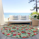 8' Artichoke Green Red Black Pink And Brown Round Floral Washable Indoor Outdoor Area Rug - Homeroots - Flyclothing LLC