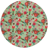 8' Artichoke Green Red Black Pink And Brown Round Floral Washable Indoor Outdoor Area Rug - Homeroots - Flyclothing LLC