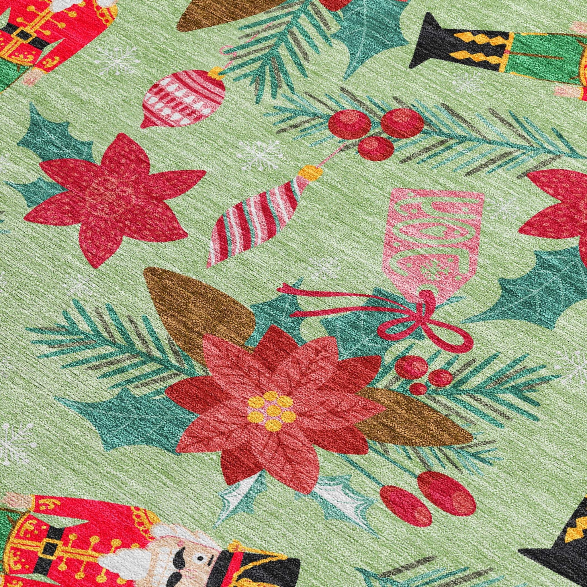 8' X 10' Artichoke Green Red Black Pink And Brown Floral Washable Indoor Outdoor Area Rug - Homeroots - Flyclothing LLC
