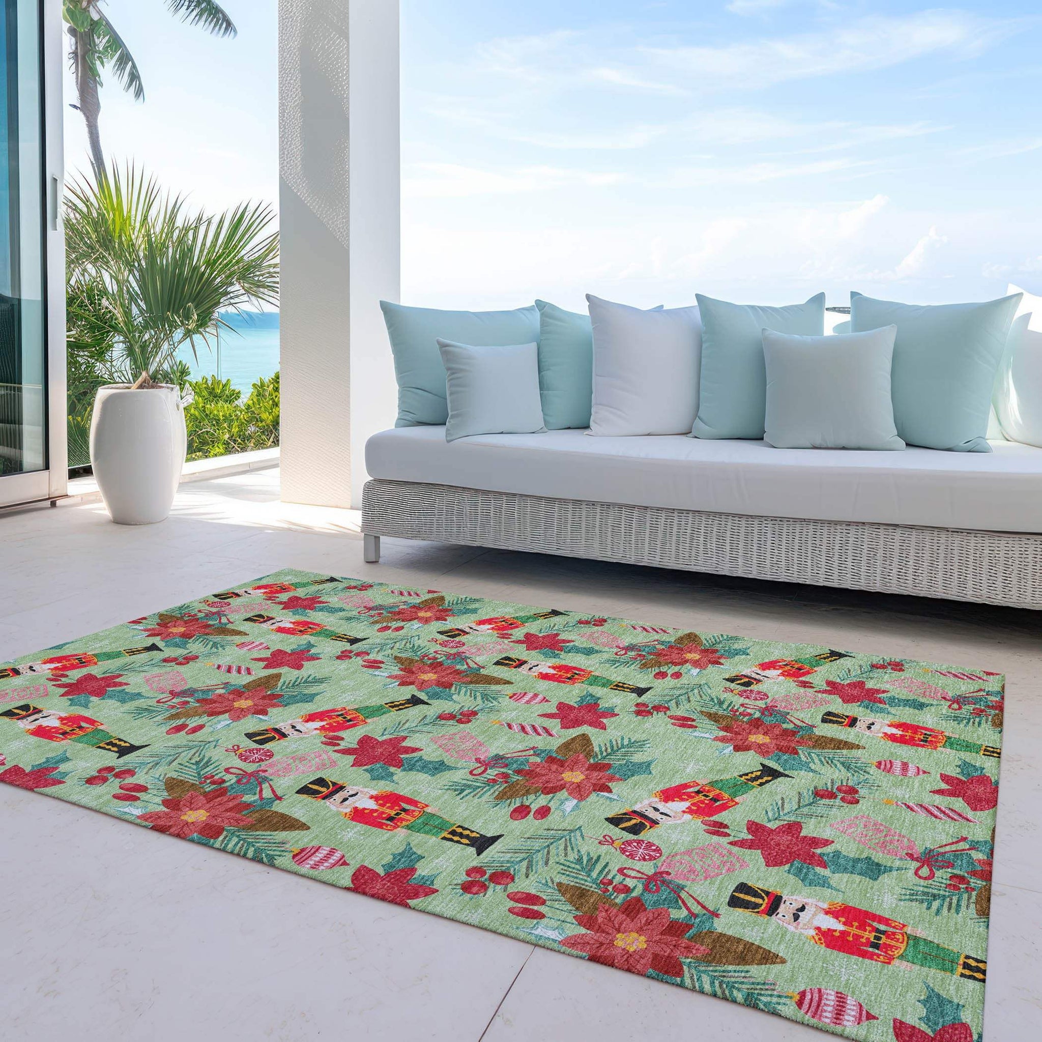8' X 10' Artichoke Green Red Black Pink And Brown Floral Washable Indoor Outdoor Area Rug - Homeroots - Flyclothing LLC