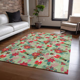 8' X 10' Artichoke Green Red Black Pink And Brown Floral Washable Indoor Outdoor Area Rug - Homeroots - Flyclothing LLC