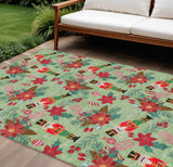 9' X 12' Artichoke Green Red Black Pink And Brown Floral Washable Indoor Outdoor Area Rug - Homeroots - Flyclothing LLC