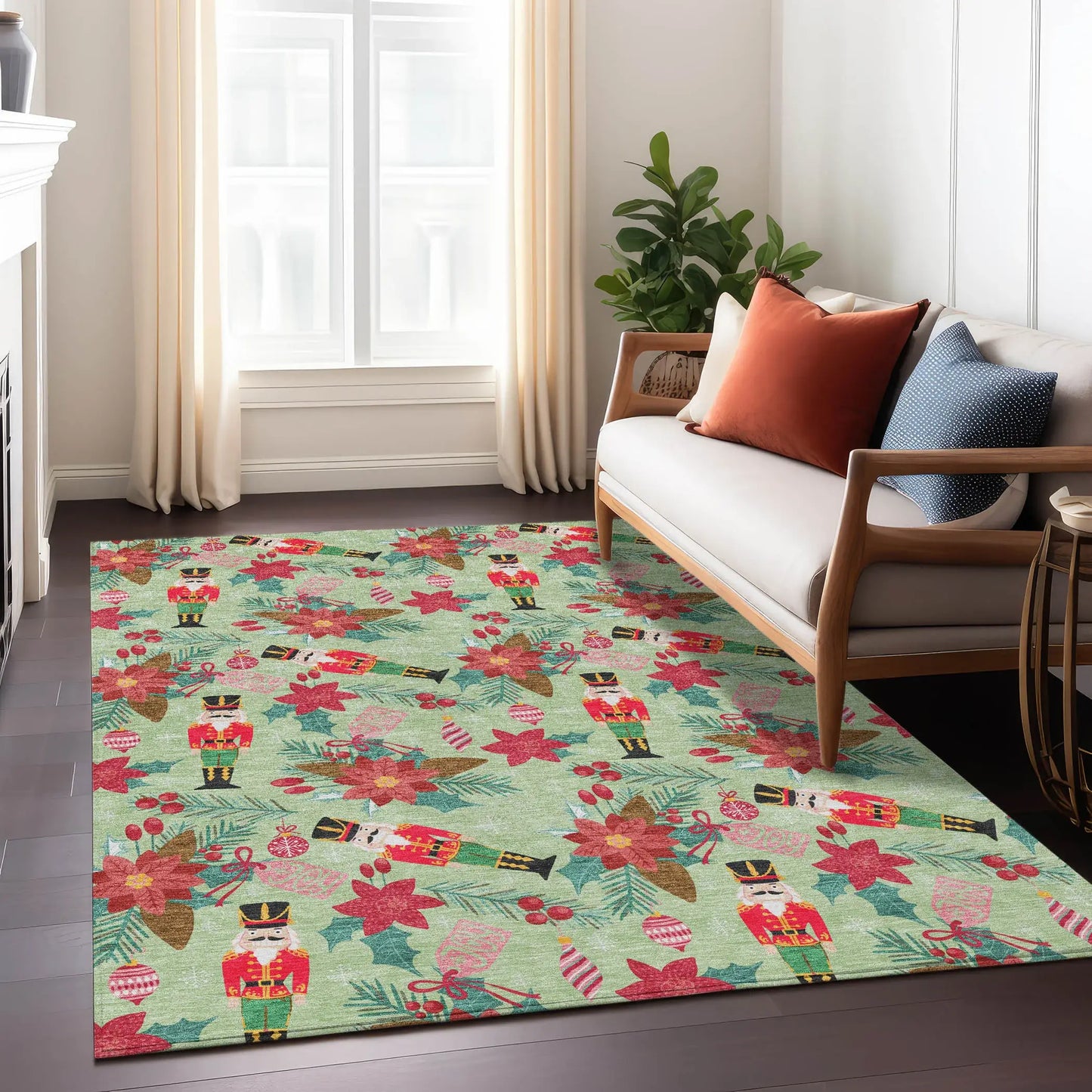 9' X 12' Artichoke Green Red Black Pink And Brown Floral Washable Indoor Outdoor Area Rug - Homeroots - Flyclothing LLC
