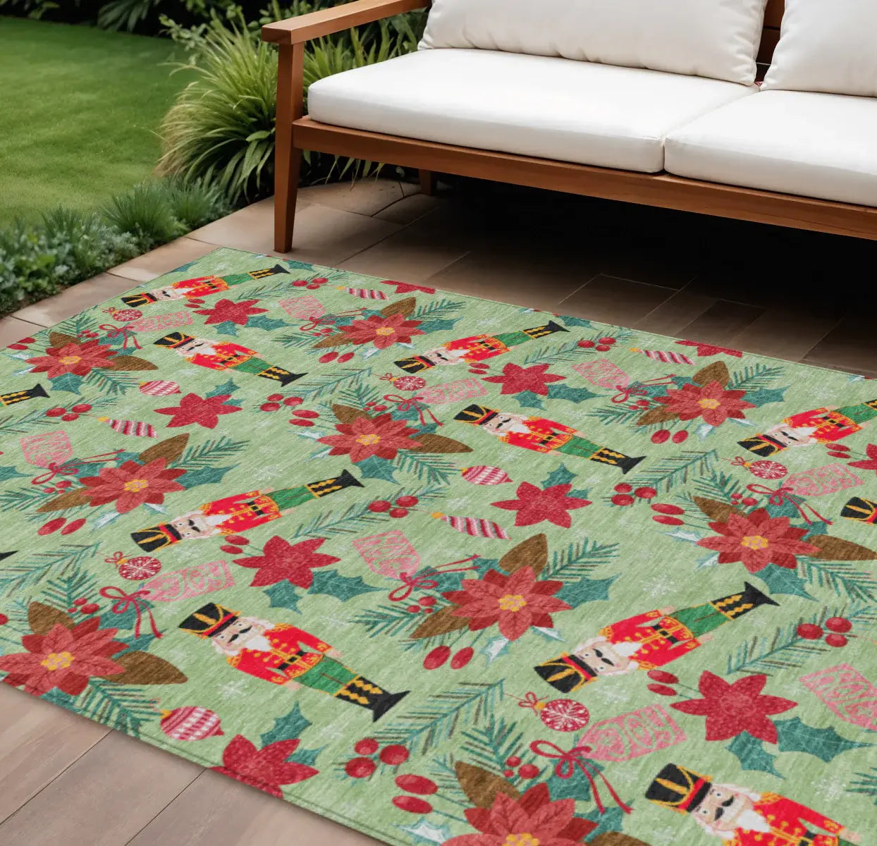 10' X 14' Artichoke Green Red Black Pink And Brown Floral Washable Indoor Outdoor Area Rug - Homeroots - Flyclothing LLC