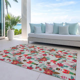 3' X 5' Beige Red Black Pink And Brown Floral Washable Indoor Outdoor Area Rug - Homeroots - Flyclothing LLC