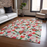 3' X 5' Beige Red Black Pink And Brown Floral Washable Indoor Outdoor Area Rug - Homeroots - Flyclothing LLC