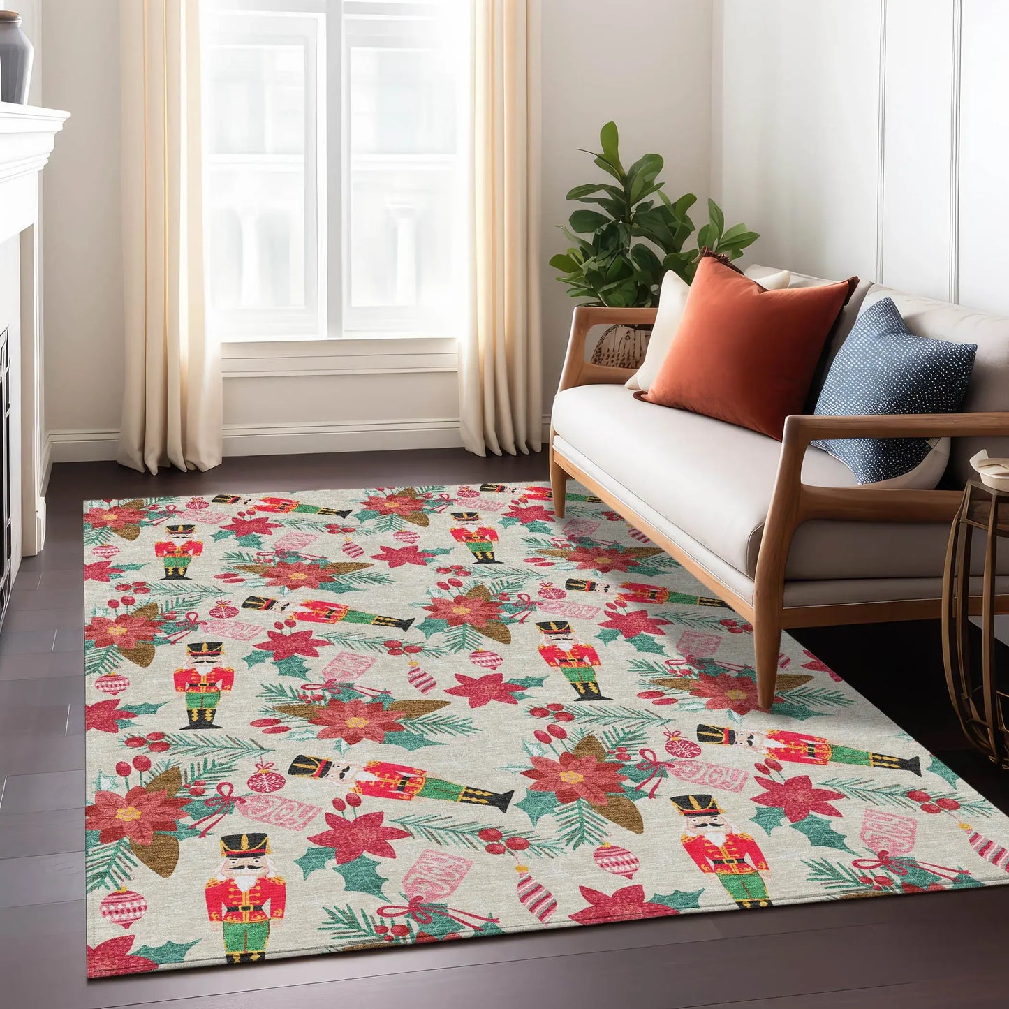 3' X 5' Beige Red Black Pink And Brown Floral Washable Indoor Outdoor Area Rug - Homeroots - Flyclothing LLC