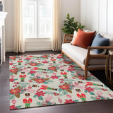 3' X 5' Beige Red Black Pink And Brown Floral Washable Indoor Outdoor Area Rug - Homeroots - Flyclothing LLC