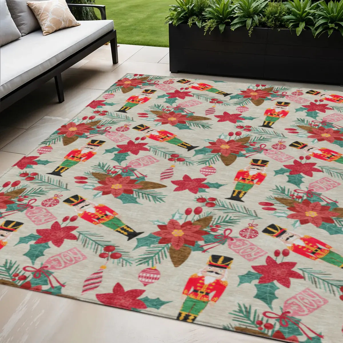 5' X 8' Beige Red Black Pink And Brown Floral Washable Indoor Outdoor Area Rug - Homeroots - Flyclothing LLC