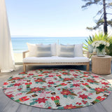 8' Beige Red Black Pink And Brown Round Floral Washable Indoor Outdoor Area Rug - Homeroots - Flyclothing LLC