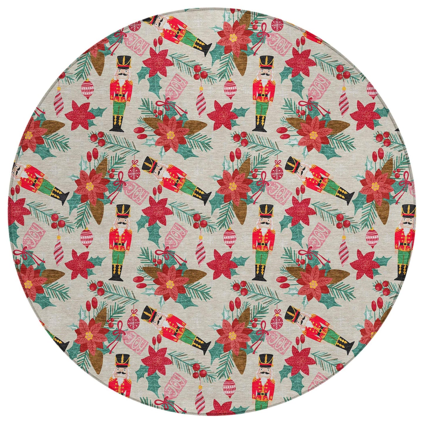 8' Beige Red Black Pink And Brown Round Floral Washable Indoor Outdoor Area Rug - Homeroots - Flyclothing LLC