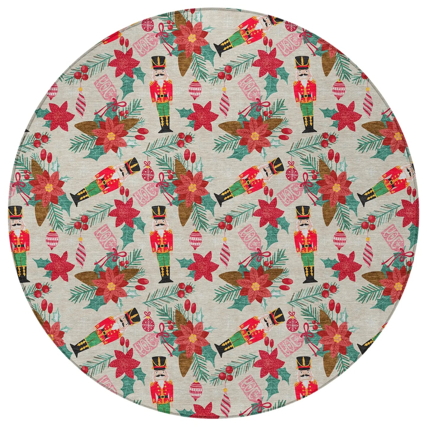 8' Beige Red Black Pink And Brown Round Floral Washable Indoor Outdoor Area Rug - Homeroots - Flyclothing LLC