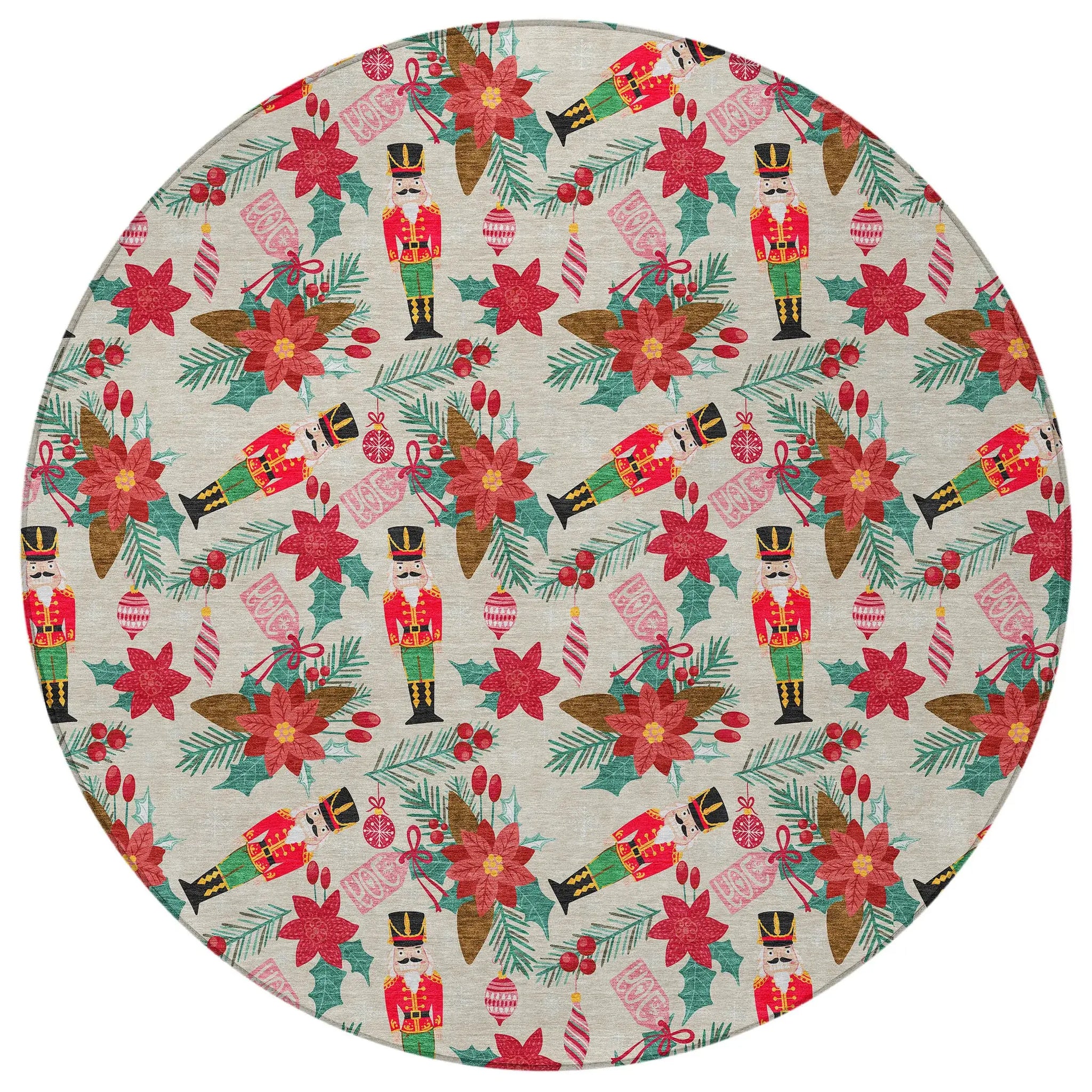 8' Beige Red Black Pink And Brown Round Floral Washable Indoor Outdoor Area Rug - Homeroots - Flyclothing LLC