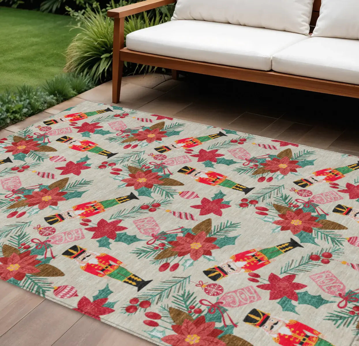 8' X 10' Beige Red Black Pink And Brown Floral Washable Indoor Outdoor Area Rug - Homeroots - Flyclothing LLC