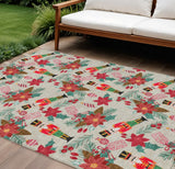 8' X 10' Beige Red Black Pink And Brown Floral Washable Indoor Outdoor Area Rug - Homeroots - Flyclothing LLC