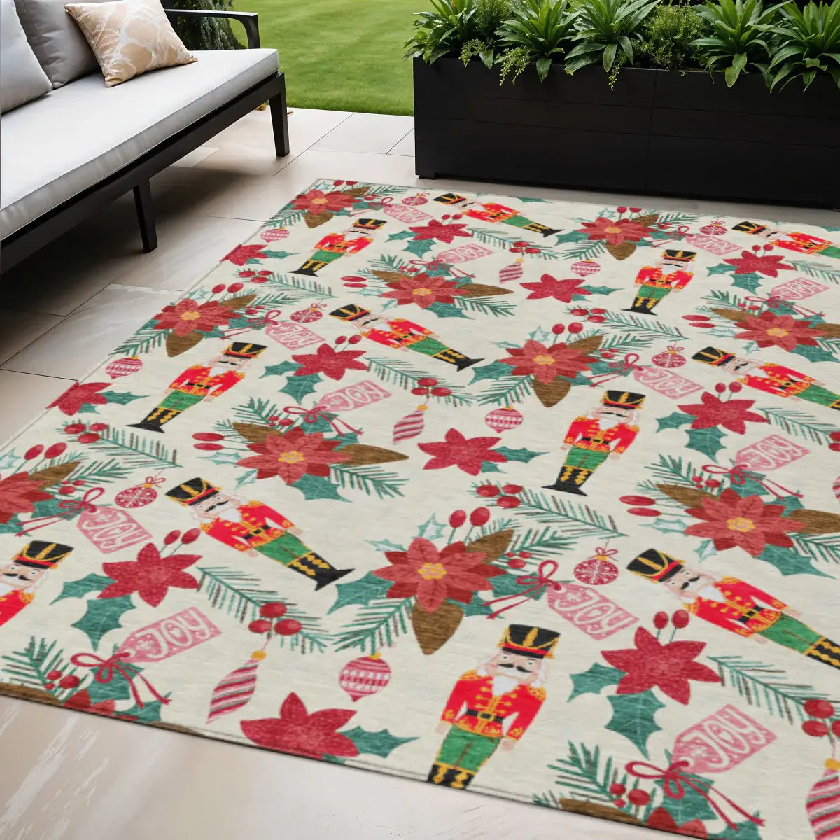 5' X 8' Ivory Red Black Pink And Brown Floral Washable Indoor Outdoor Area Rug - Homeroots - Flyclothing LLC
