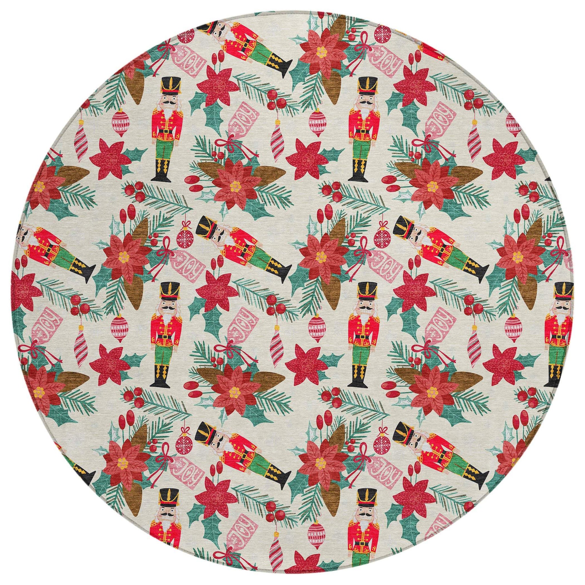 8' Ivory Red Black Pink And Brown Round Floral Washable Indoor Outdoor Area Rug - Homeroots - Flyclothing LLC