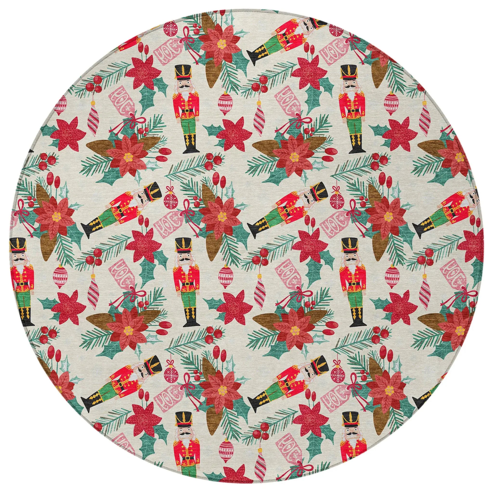 8' Ivory Red Black Pink And Brown Round Floral Washable Indoor Outdoor Area Rug - Homeroots - Flyclothing LLC