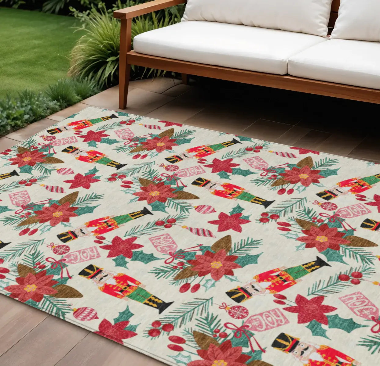 8' X 10' Ivory Red Black Pink And Brown Floral Washable Indoor Outdoor Area Rug - Homeroots - Flyclothing LLC