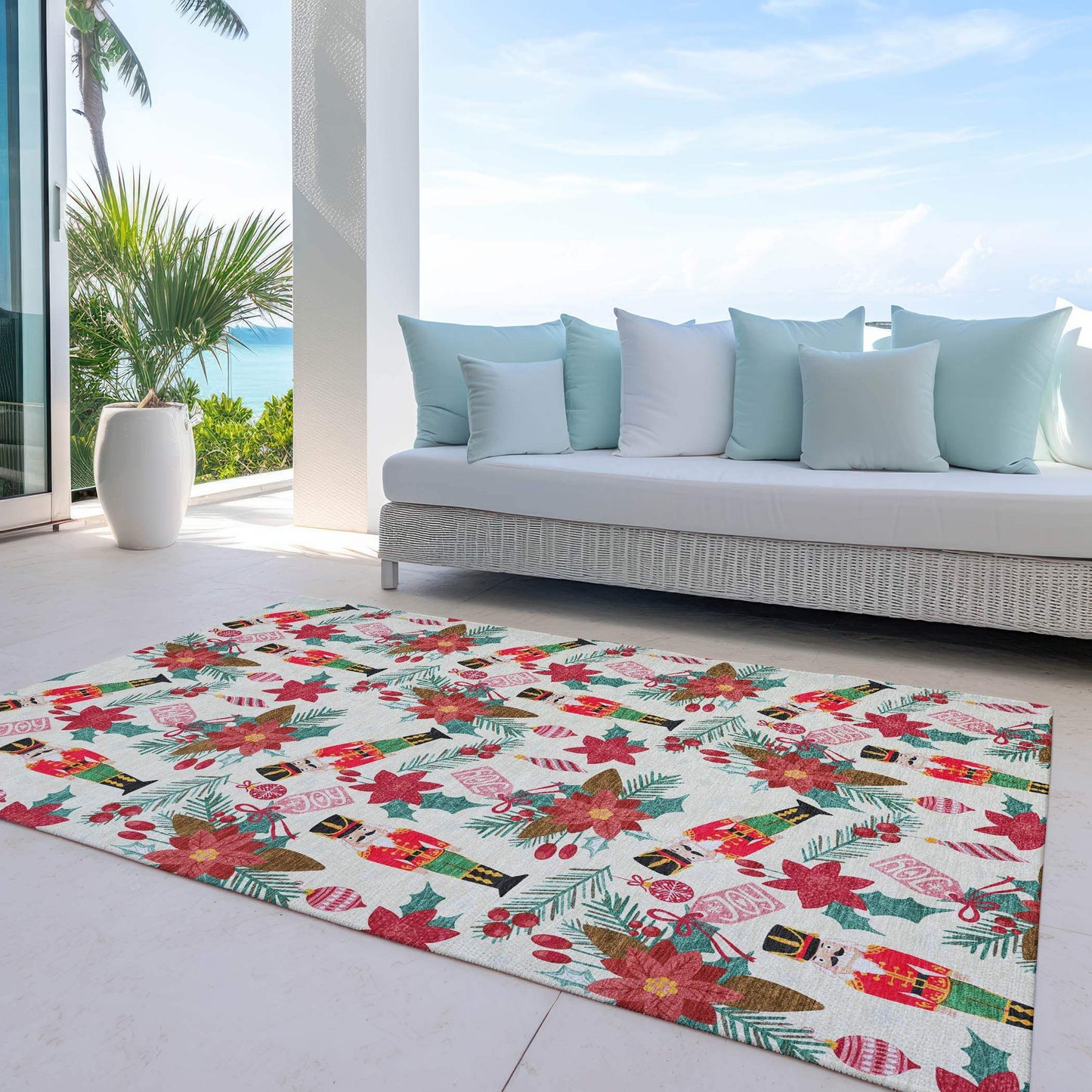 8' X 10' Ivory Red Black Pink And Brown Floral Washable Indoor Outdoor Area Rug - Homeroots - Flyclothing LLC
