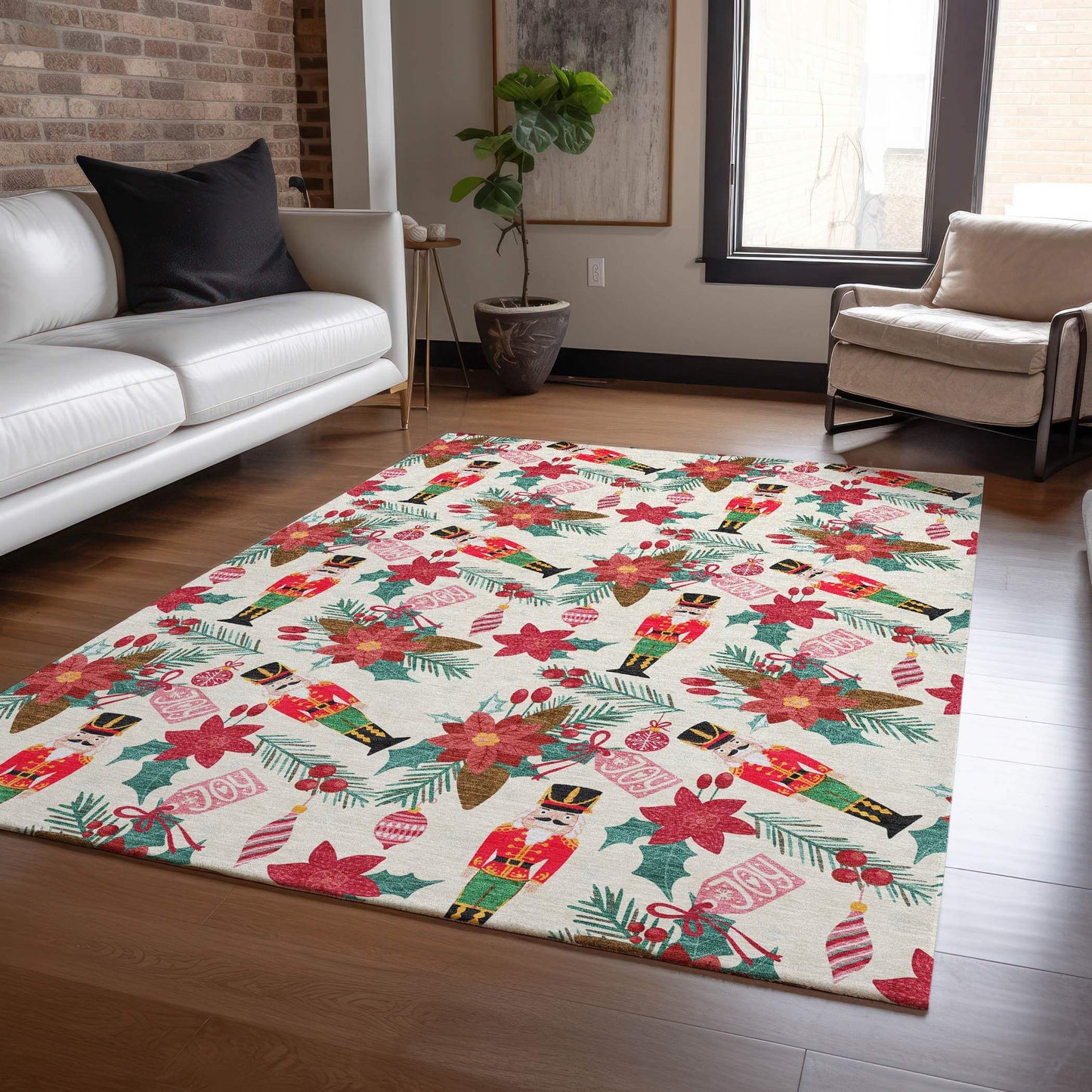 9' X 12' Ivory Red Black Pink And Brown Floral Washable Indoor Outdoor Area Rug - Homeroots - Flyclothing LLC