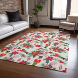 9' X 12' Ivory Red Black Pink And Brown Floral Washable Indoor Outdoor Area Rug - Homeroots - Flyclothing LLC