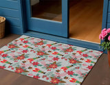 3' X 5' Silver Red Black Pink And Brown Floral Washable Indoor Outdoor Area Rug - Homeroots - Flyclothing LLC