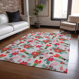 3' X 5' Silver Red Black Pink And Brown Floral Washable Indoor Outdoor Area Rug - Homeroots - Flyclothing LLC