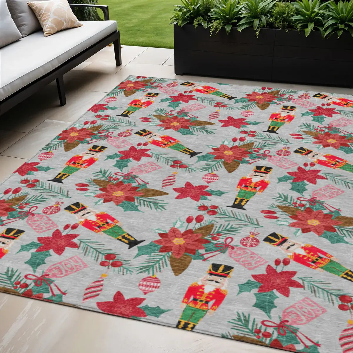 5' X 8' Silver Red Black Pink And Brown Floral Washable Indoor Outdoor Area Rug - Homeroots - Flyclothing LLC