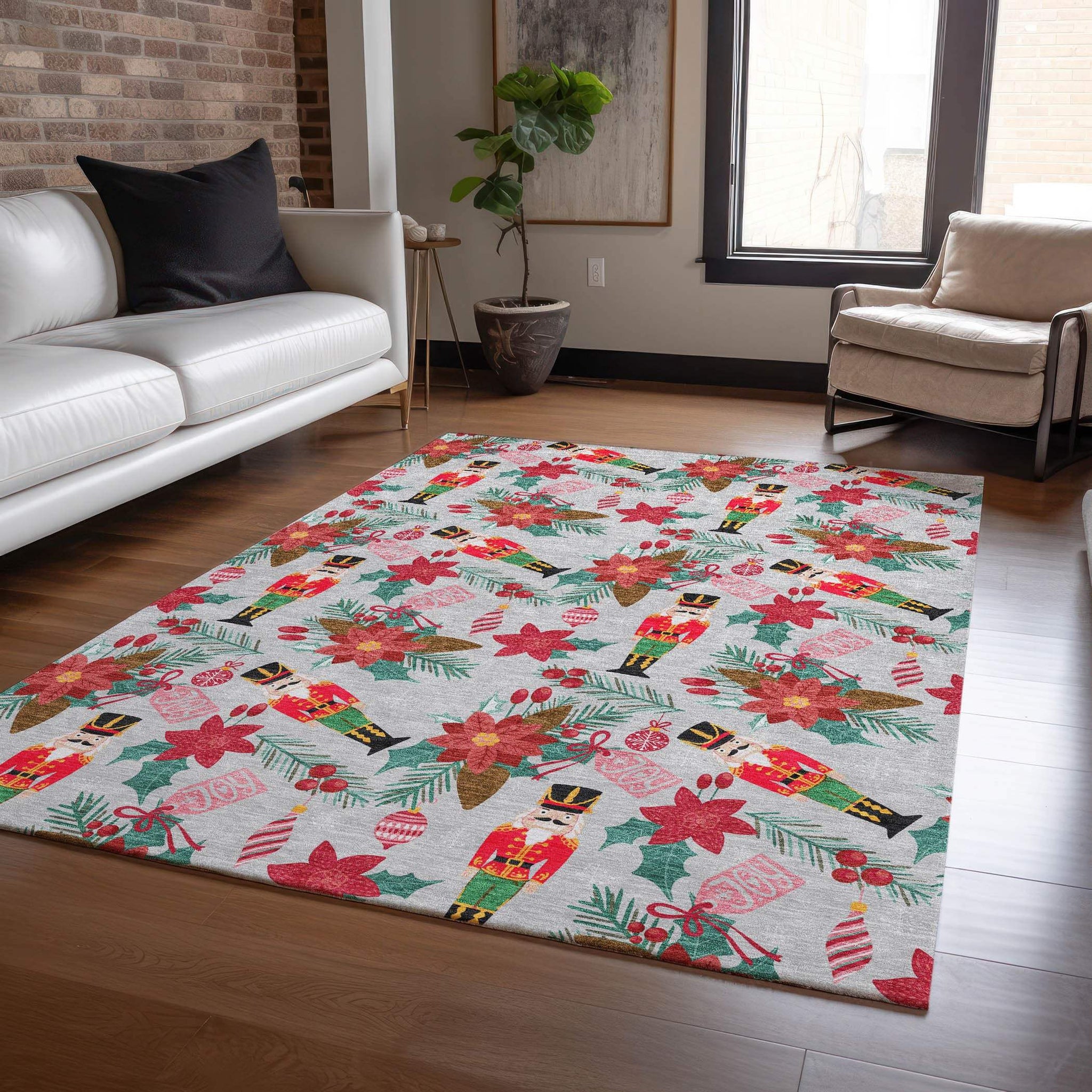 5' X 8' Silver Red Black Pink And Brown Floral Washable Indoor Outdoor Area Rug - Homeroots - Flyclothing LLC