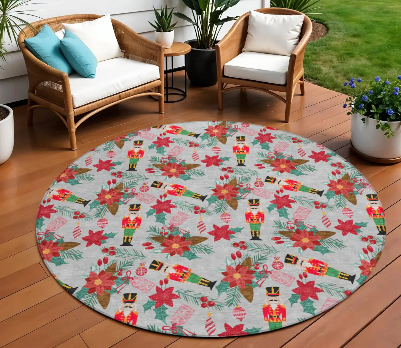 8' Silver Red Black Pink And Brown Round Floral Washable Indoor Outdoor Area Rug - Homeroots - Flyclothing LLC