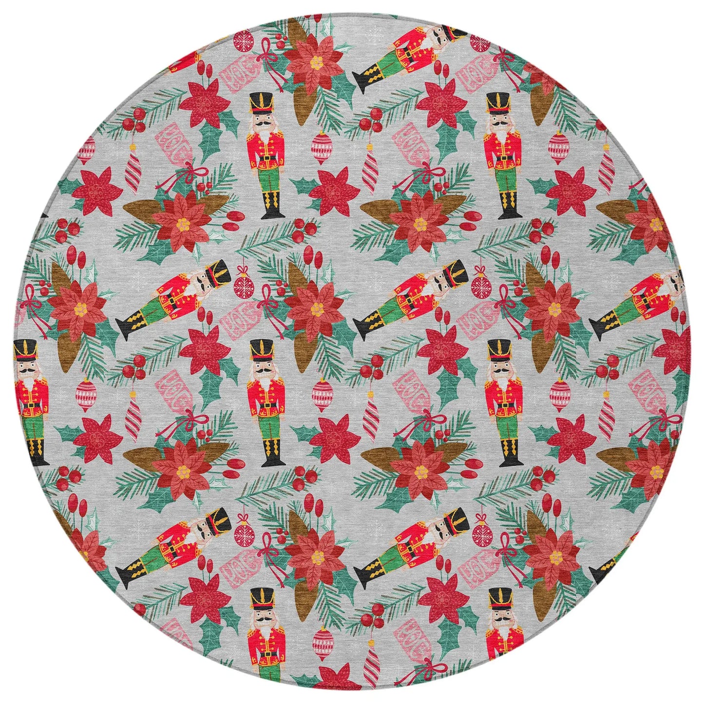 8' Silver Red Black Pink And Brown Round Floral Washable Indoor Outdoor Area Rug - Homeroots - Flyclothing LLC