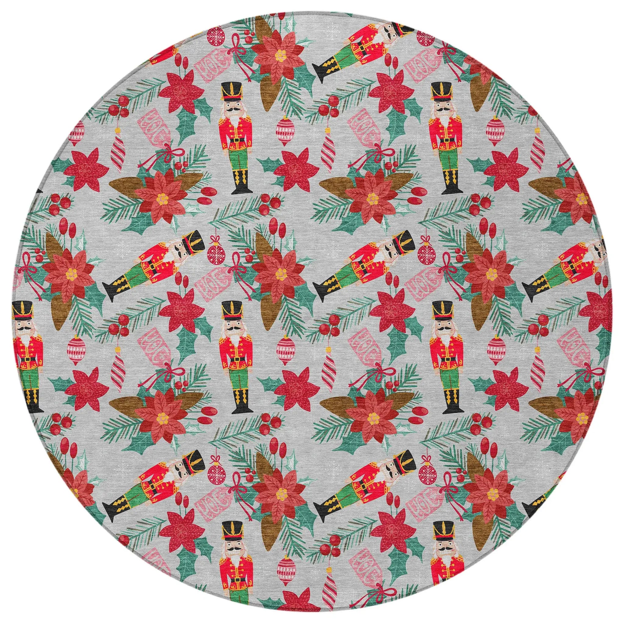 8' Silver Red Black Pink And Brown Round Floral Washable Indoor Outdoor Area Rug - Homeroots - Flyclothing LLC