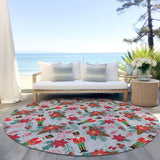 8' Silver Red Black Pink And Brown Round Floral Washable Indoor Outdoor Area Rug - Homeroots - Flyclothing LLC