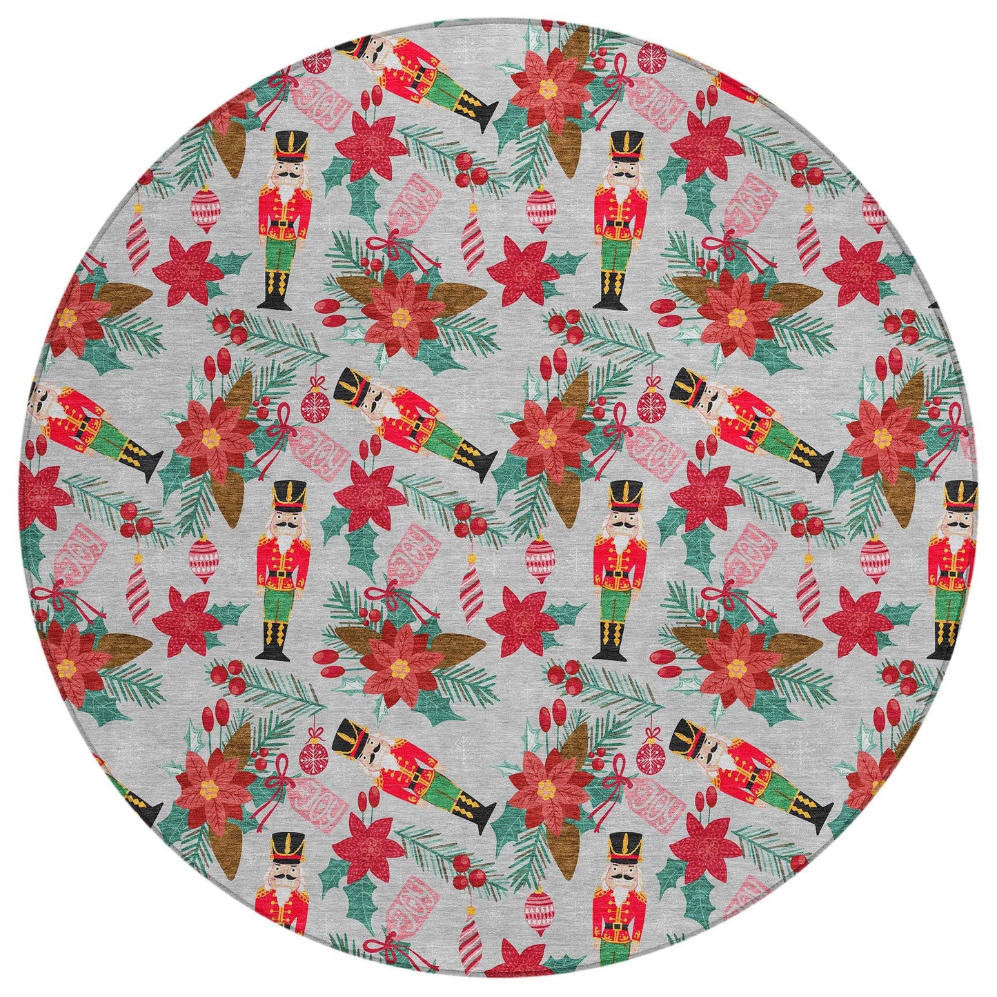 8' Silver Red Black Pink And Brown Round Floral Washable Indoor Outdoor Area Rug - Homeroots - Flyclothing LLC