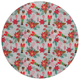8' Silver Red Black Pink And Brown Round Floral Washable Indoor Outdoor Area Rug - Homeroots - Flyclothing LLC