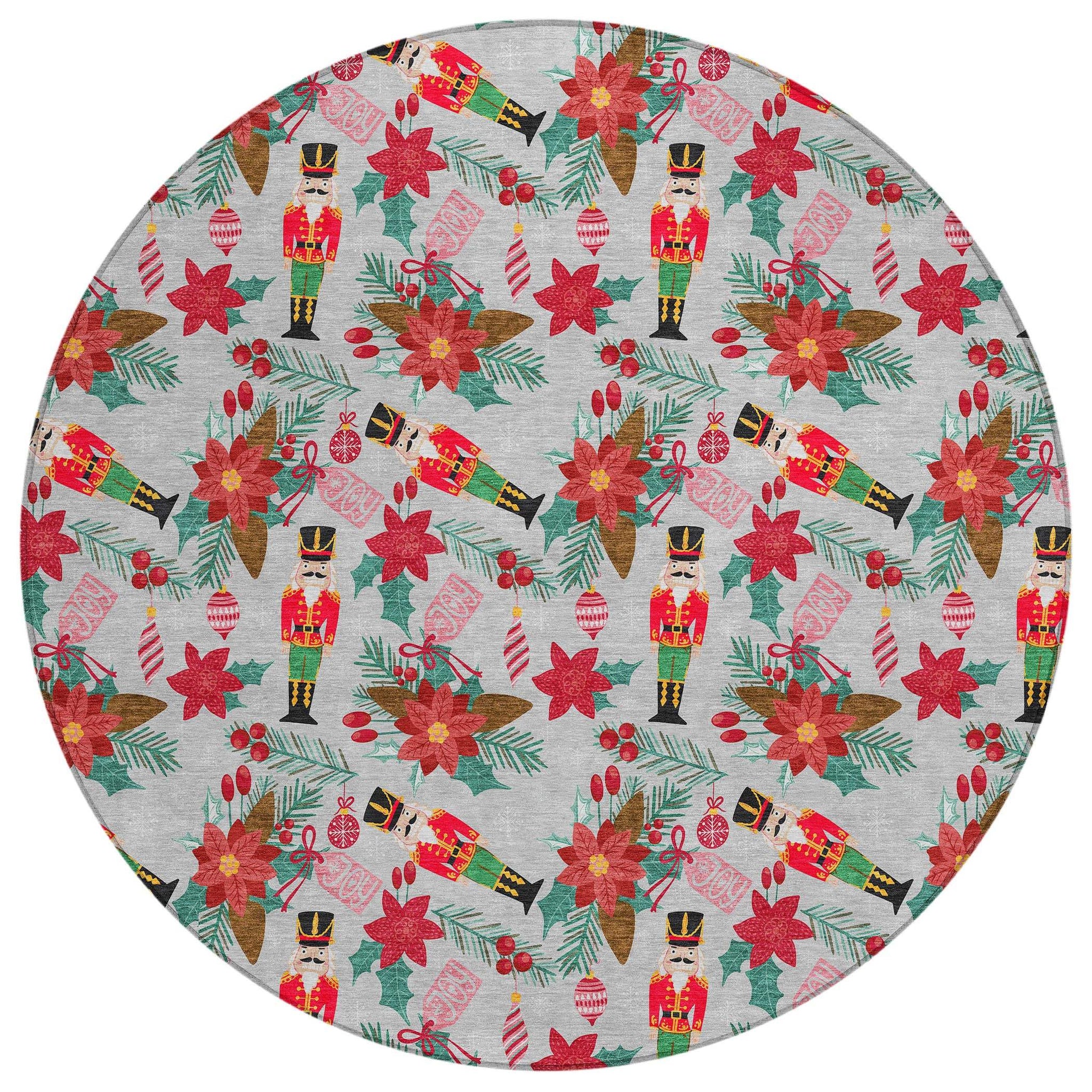 8' Silver Red Black Pink And Brown Round Floral Washable Indoor Outdoor Area Rug - Homeroots - Flyclothing LLC