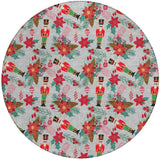 8' Silver Red Black Pink And Brown Round Floral Washable Indoor Outdoor Area Rug - Homeroots - Flyclothing LLC