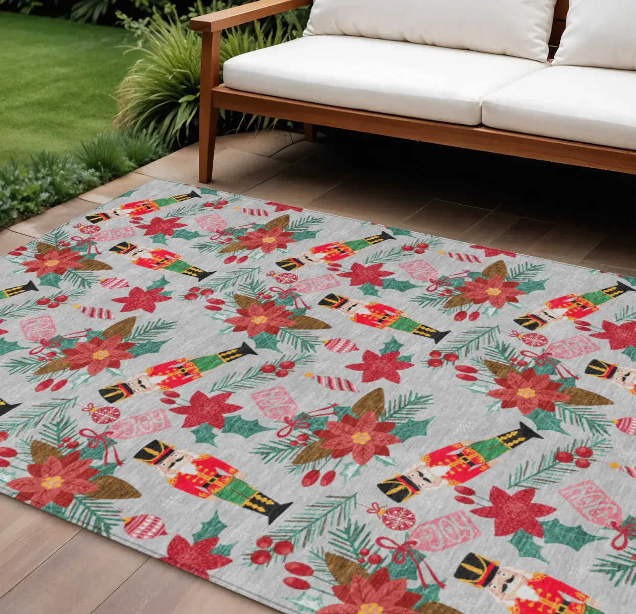 8' X 10' Silver Red Black Pink And Brown Floral Washable Indoor Outdoor Area Rug - Homeroots - Flyclothing LLC
