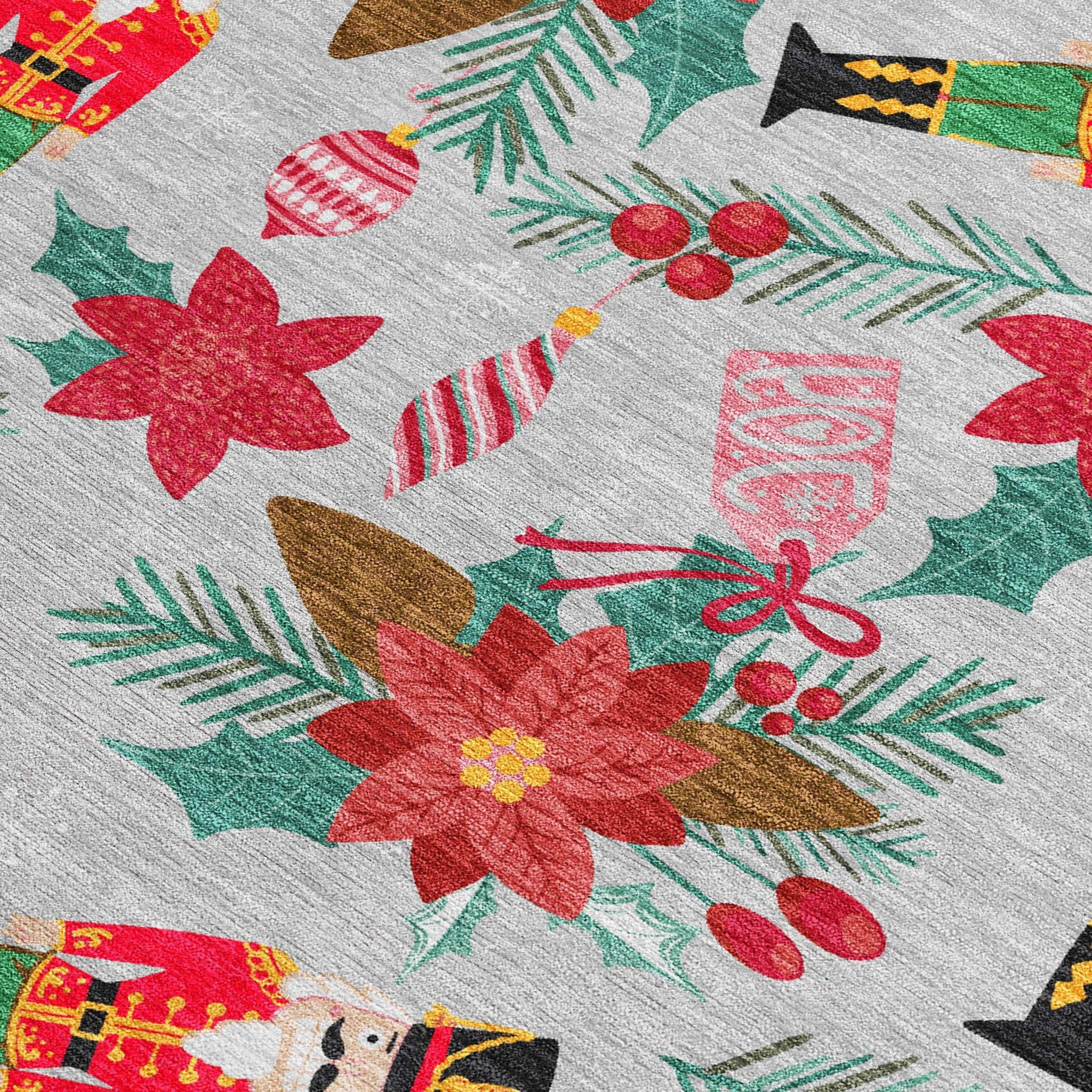 8' X 10' Silver Red Black Pink And Brown Floral Washable Indoor Outdoor Area Rug - Homeroots - Flyclothing LLC