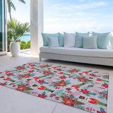 8' X 10' Silver Red Black Pink And Brown Floral Washable Indoor Outdoor Area Rug - Homeroots - Flyclothing LLC