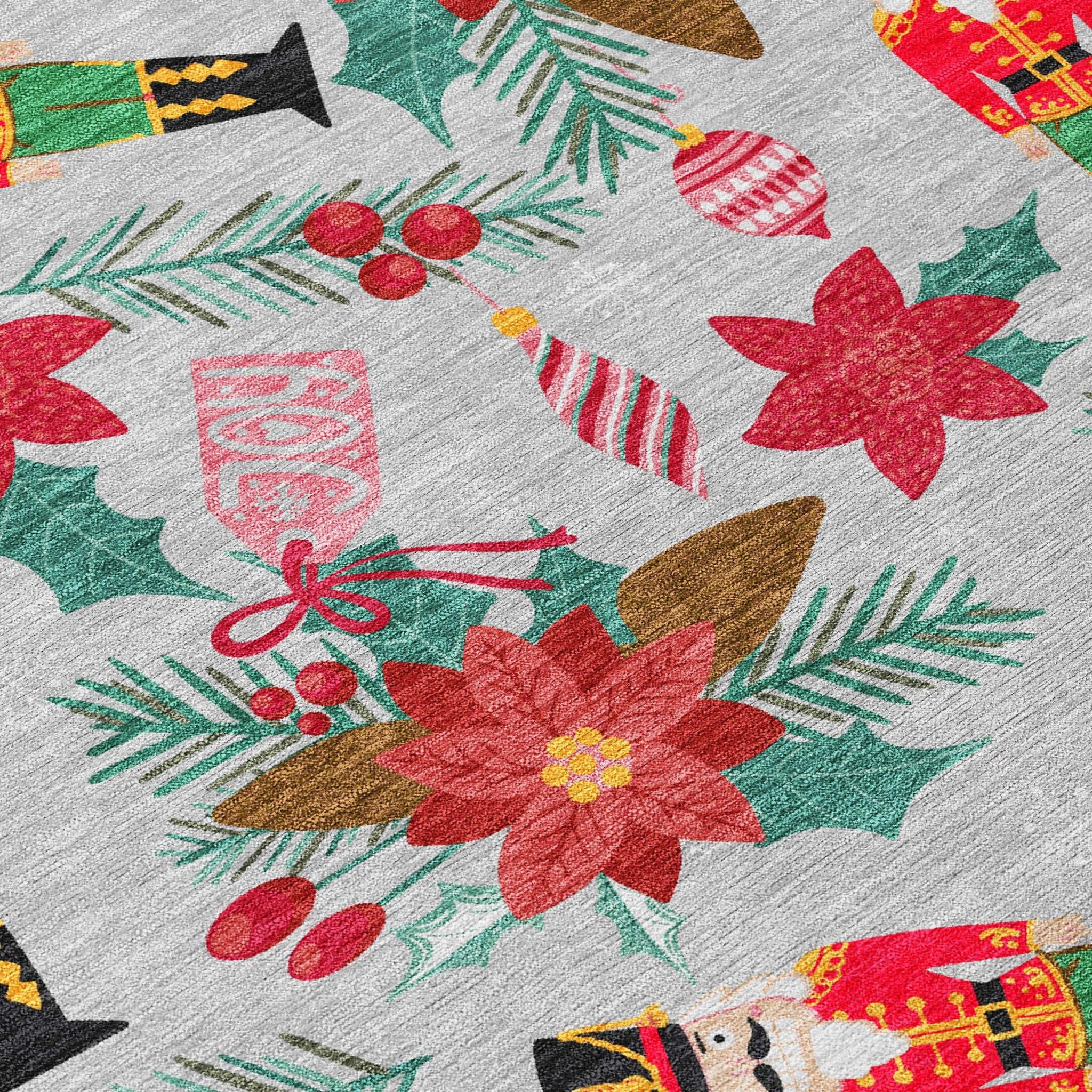 8' X 10' Silver Red Black Pink And Brown Floral Washable Indoor Outdoor Area Rug - Homeroots - Flyclothing LLC