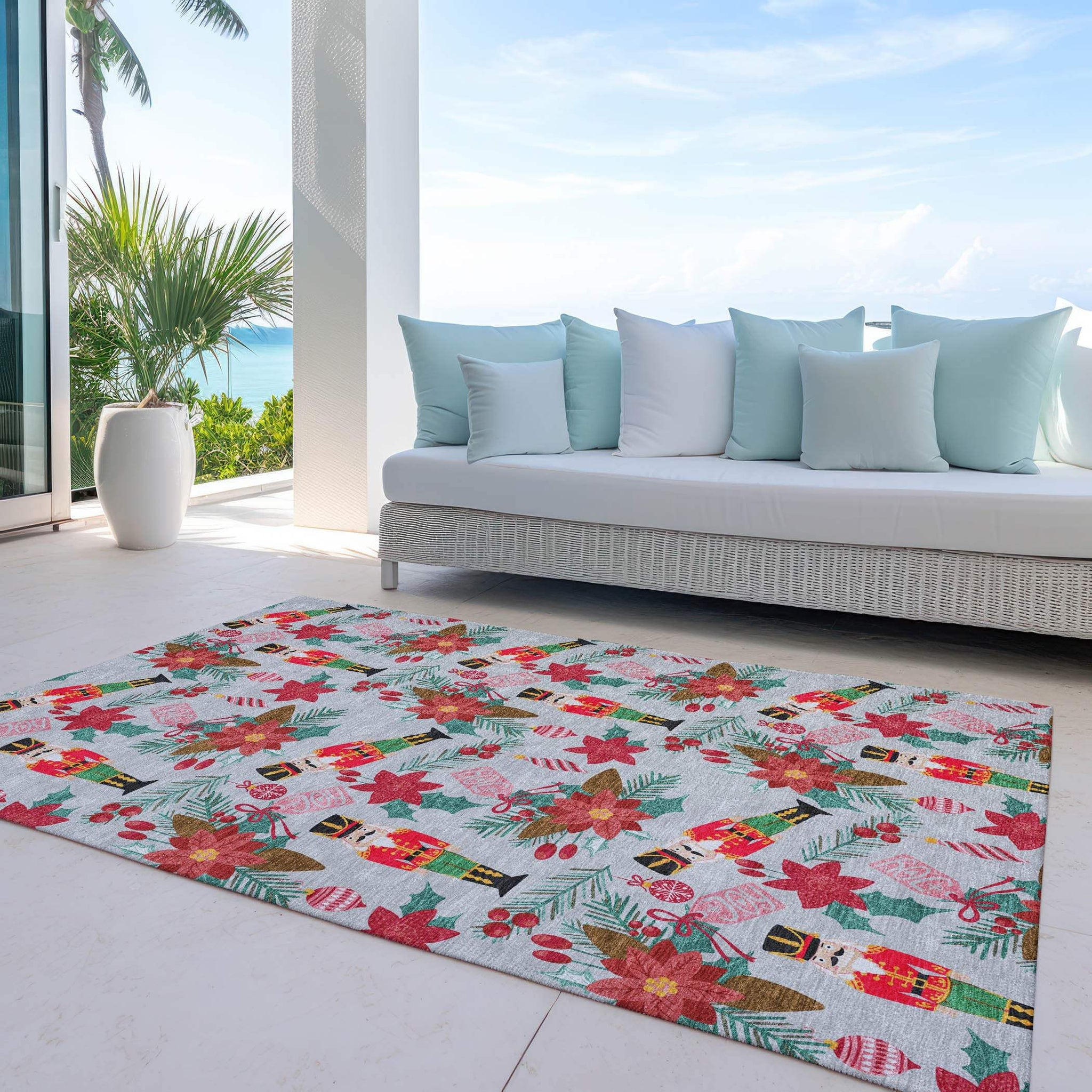 9' X 12' Silver Red Black Pink And Brown Floral Washable Indoor Outdoor Area Rug - Homeroots - Flyclothing LLC