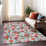 10' X 14' Silver Red Black Pink And Brown Floral Washable Indoor Outdoor Area Rug - Homeroots - Flyclothing LLC