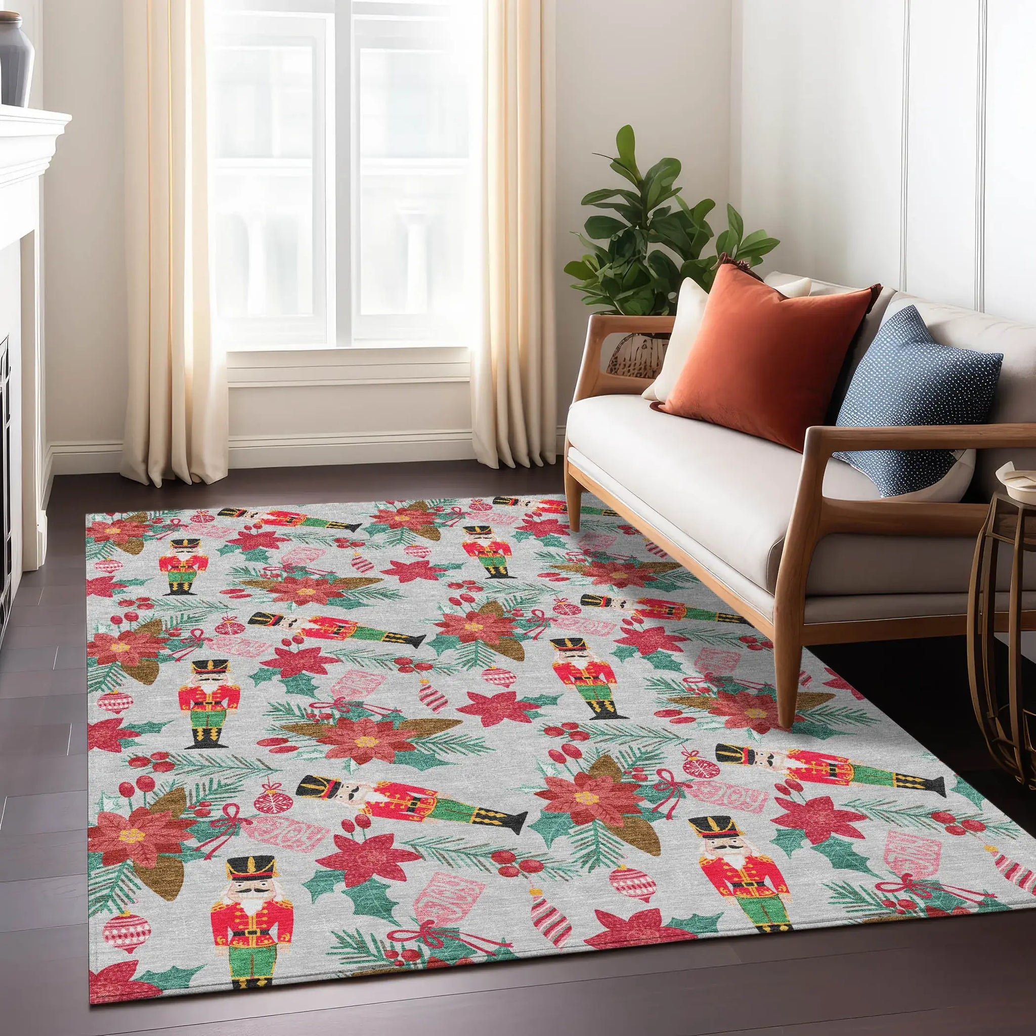 10' X 14' Silver Red Black Pink And Brown Floral Washable Indoor Outdoor Area Rug - Homeroots - Flyclothing LLC