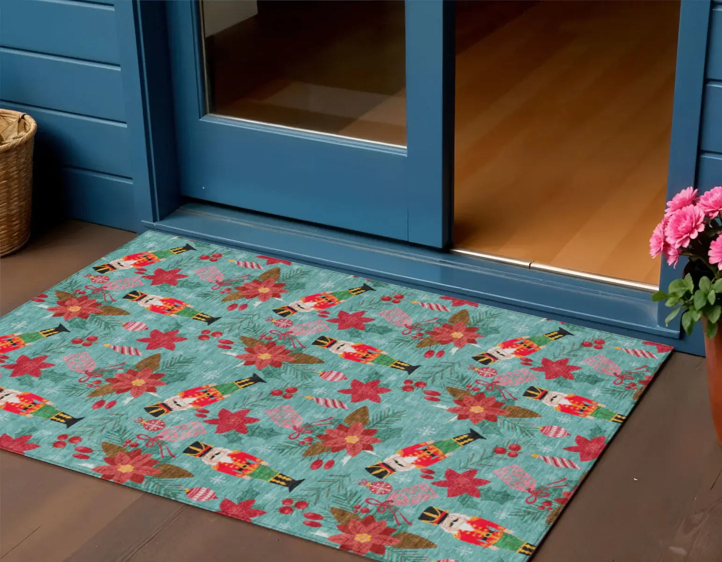 3' X 5' Teal Blue Red Black Pink And Brown Floral Washable Indoor Outdoor Area Rug - Homeroots - Flyclothing LLC